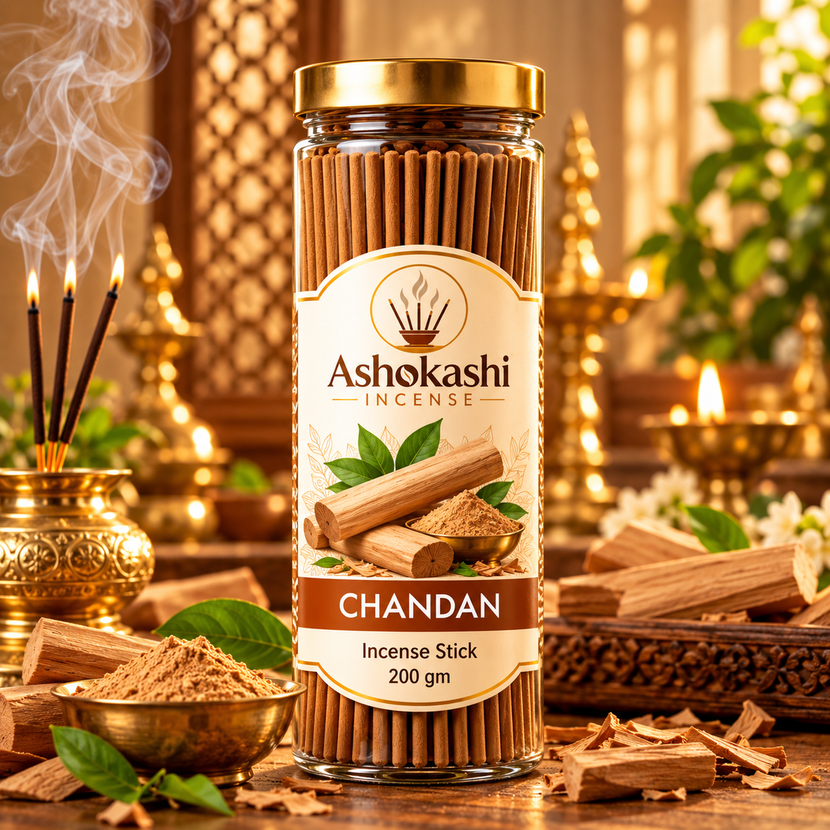 ASHOKASHI Premium Ancient Chandan Incense Sticks | Charcoal-Free | 200g