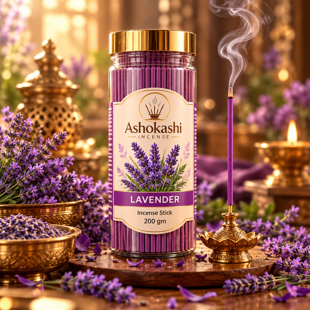 ASHOKASHI Premium Ancient Lavender Incense Sticks | Charcoal-Free | 200g