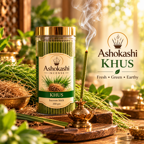 ASHOKASHI Premium Ancient Khus Incense Sticks | Charcoal-Free | 200g