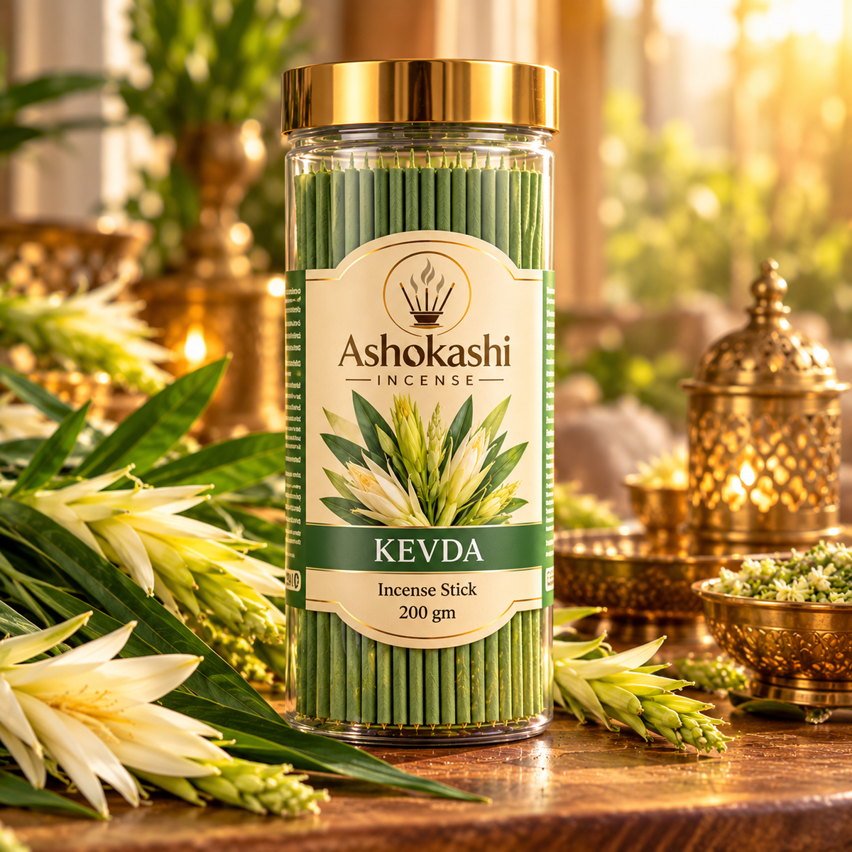 ASHOKASHI Premium Ancient Kevda Incense Sticks | Charcoal-Free | 200g