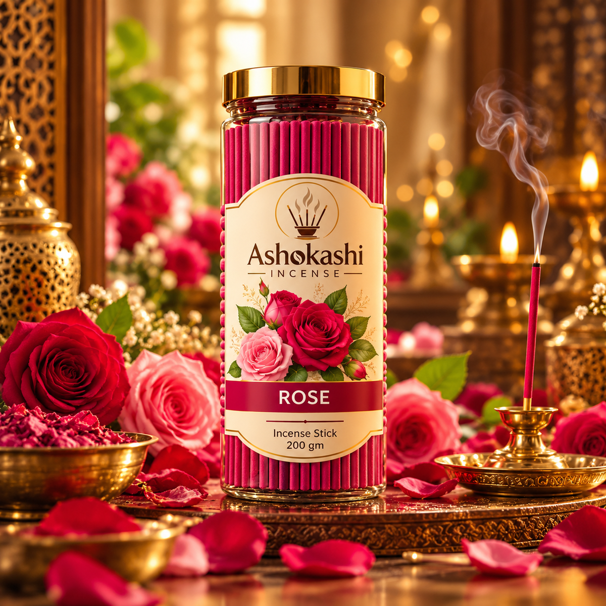 ASHOKASHI Premium Ancient Rose Incense Sticks | Charcoal-Free | 200g