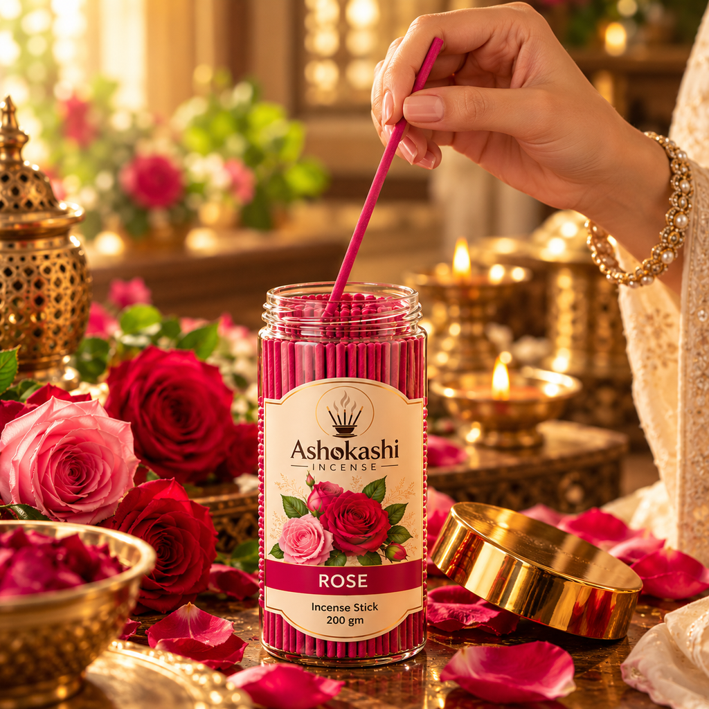 ASHOKASHI Premium Ancient Rose Incense Sticks | Charcoal-Free | 200g