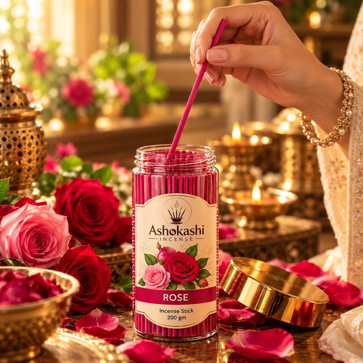 ASHOKASHI Premium Ancient Rose Incense Sticks | Charcoal-Free | 200g